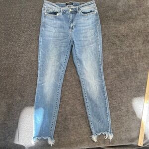 Judy Blue Skinny Fit Distressed Jeans Women Size 11/30 Light Wash Paint Splatter